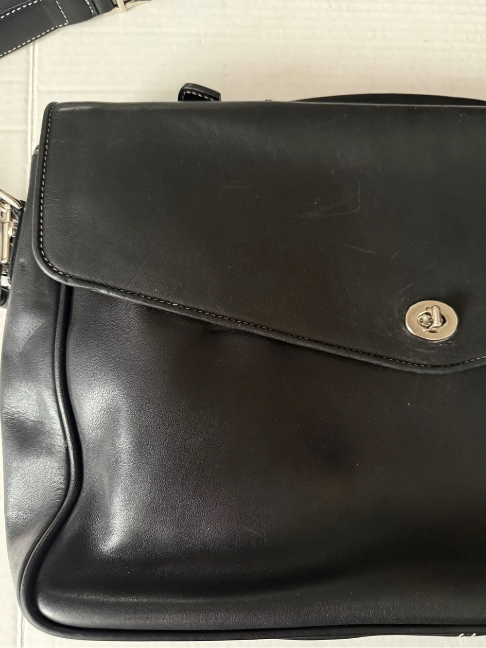 Vtg Coach Black Leather Turn-lock Laptop Bag Briefcase or Messenger Bag #6457